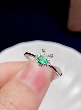 精致萌兔子S925银套装 双色工艺 3*4MM椭圆形 空托  戒指 耳钉 女