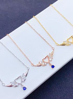 精致S925银锁骨链 空托 心形6*6mm 女生 镀白金玫瑰金黄金色