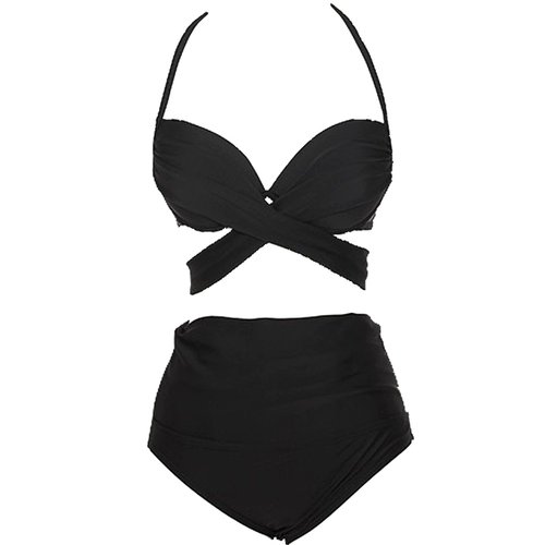 Раздельный купальник, черный сексуальный бюстгальтер пуш-ап, в стиле Шанель, высокая талия