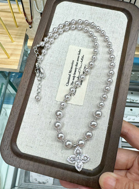 施家曼塔玫瑰紫色小米粒珍珠项链女妈妈款轻奢小众锁骨链气质颈链