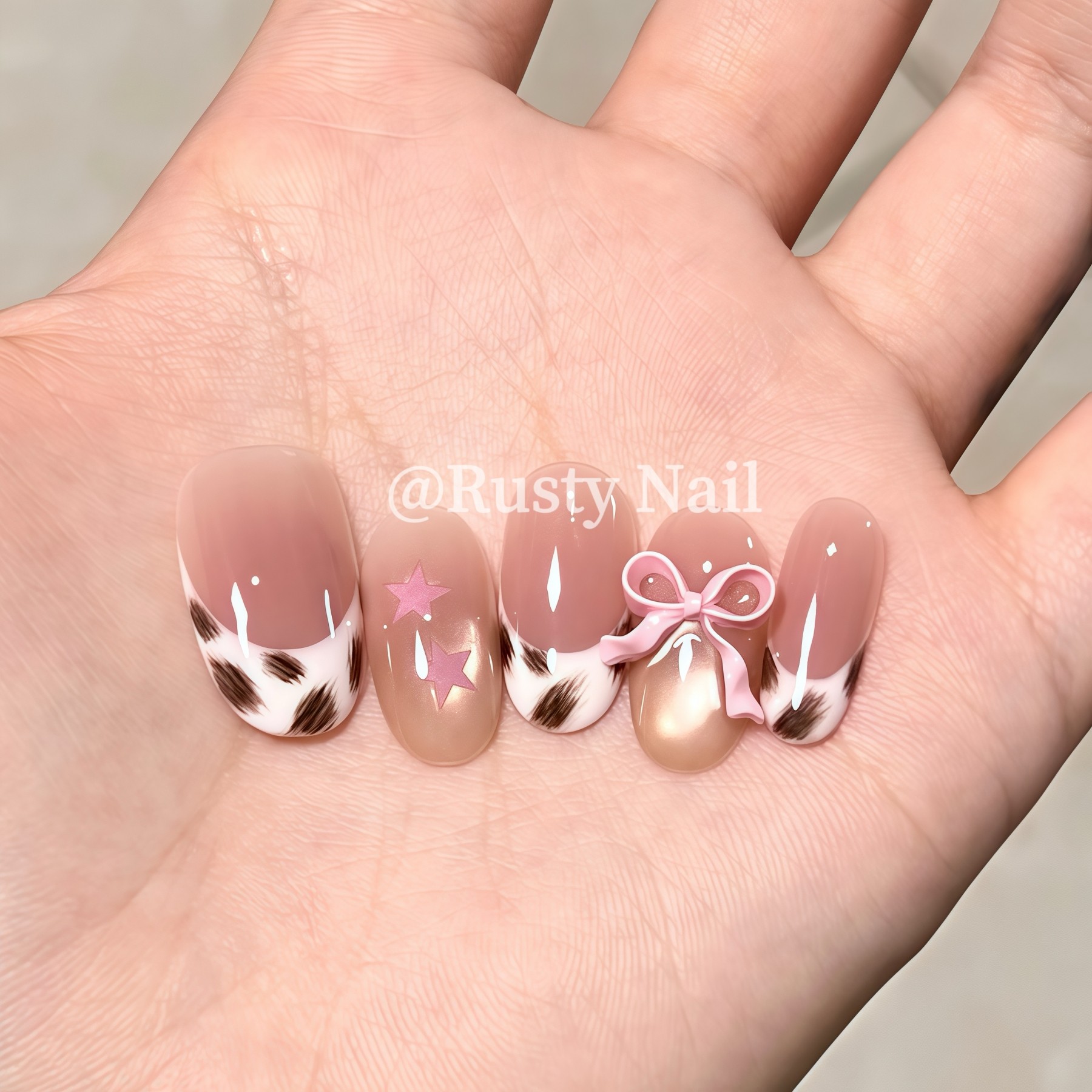 【公主豹】纯欲豹纹法式蝴蝶结猫眼手工穿戴甲粉色高级感美甲贴片,淘宝优惠券,粉丝福利购,淘宝优惠卷