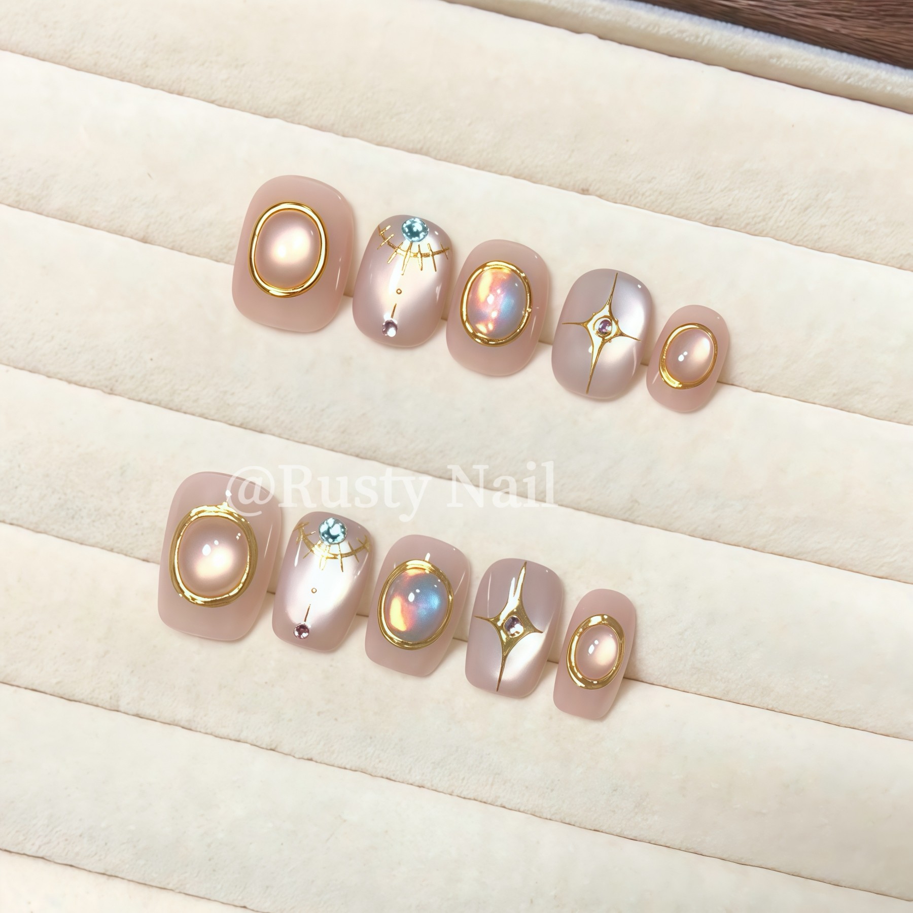 【雅典娜】高级感巴洛克宝石猫眼手工穿戴甲短款气质显白美甲贴片,淘宝优惠券,粉丝福利购,淘宝优惠卷