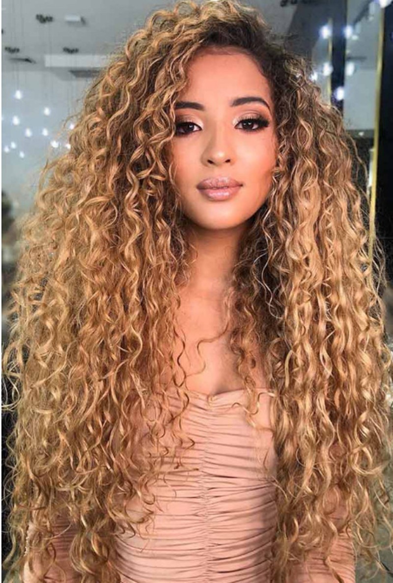 女长卷发Long Curly Hair Wig Deep Wave Black Women Afro Remy - 图0