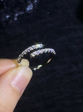 抖音热卖莫桑石戒指时尚个性简约镶钻戒指女莫桑钻戒指开口