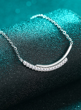 S925纯银莫桑石项链女微笑排钻线条链简约高级清冷感送闺蜜莫桑钻