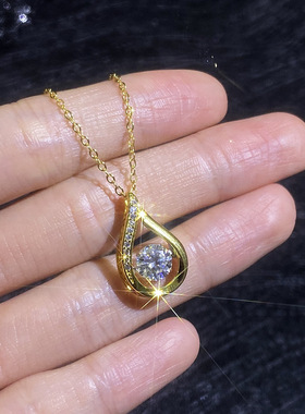 热卖S925纯银项链莫桑钻项链水滴灵动跳动的心吊坠莫桑石