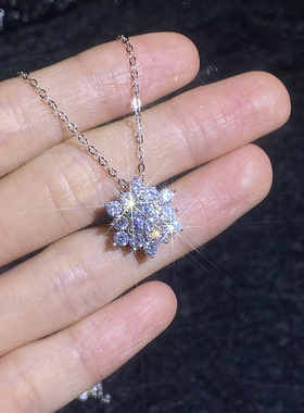 s925纯银项链莫桑钻石吊坠 满钻圣诞节礼物雪花1克拉高级感