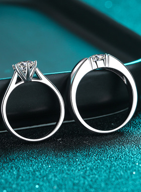 S925纯银韩版开口莫桑石戒指男女钻石对戒情侣莫桑钻戒指