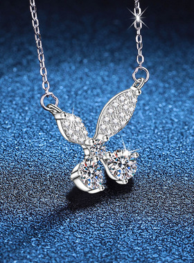 925纯银项链莫桑石吊坠轻奢蝴蝶吊坠1克拉莫桑钻石项链