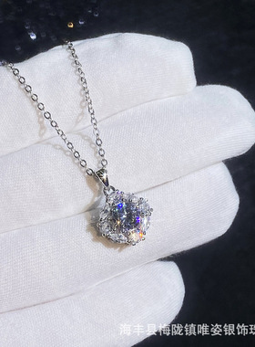 925纯银莫桑石项链玫瑰花小香风奢华锁骨链1克拉莫桑钻项链