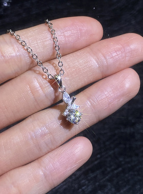 原创小众莫桑钻项链s925纯银韩版森系竹叶吊坠莫桑石项链