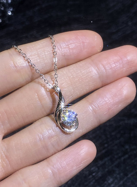 莫桑石1克拉925纯银无限音符水滴小众日韩简约百搭莫桑钻项链