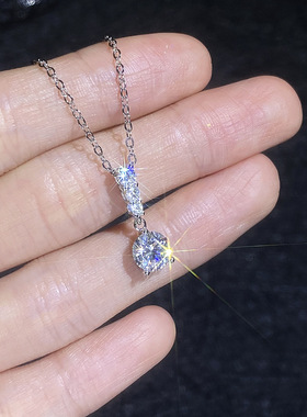 S925纯银满镶莫桑钻石项链简约韩版轻奢小众高级感锁骨链女