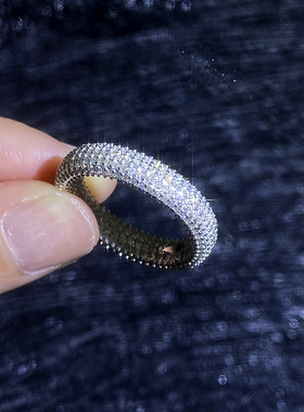 S925纯银微镶满莫桑钻石戒指嘻哈hiphop欧美个性简约潮男女指环