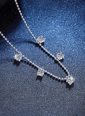 S925纯银项链莫桑石韩版满天星锁骨链1克拉D色莫桑钻石项链女