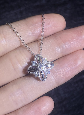 热卖S925纯银吊坠莫桑钻石项链满钻四叶草气质时尚小众项链