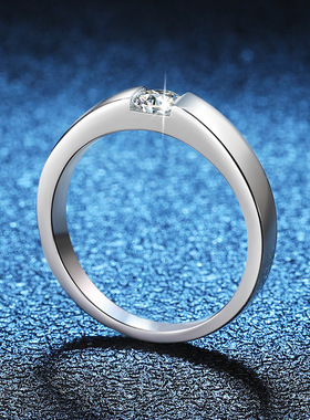 戒指s925纯银情侣对戒莫桑石戒指高端求婚钻戒30分莫桑石戒指