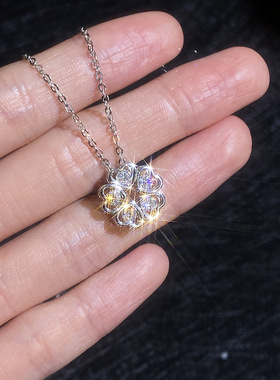 满钻莫桑石S925纯银锁骨链爱心幸运四叶草时尚爆款莫桑钻石项链