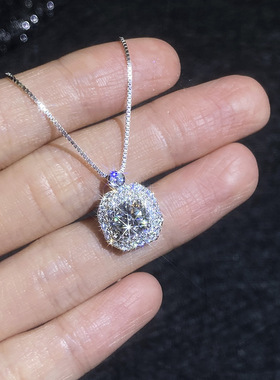 新品s925纯银莫桑石项链高级感满钻方包吊坠百搭欧美项链