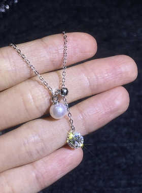 S925纯银莫桑钻石项链女简约韩版轻奢贝珠流苏吊坠锁骨链