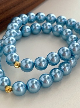 法式ins风蓝色妖姬高品质高光施家人造水晶珍珠手链