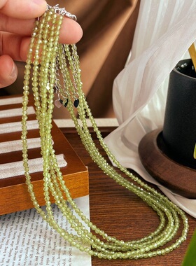 细baby切面天然橄榄石串珠项链复古气质森系法式锁骨女