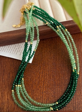 撞色设计深浅绿色人造祖母绿锁骨链项链