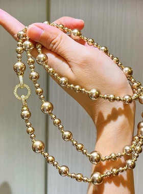 秋冬高光美拉德金咖色长款施家珍珠毛衣链项链锁骨链女