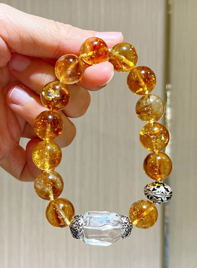 925银12-13mm玻璃体天然黄水晶白水晶手链手串