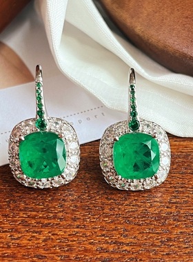 大颗粒霸气侧漏人造方形祖母绿套装戒指项链女小众