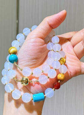 仙女风高品质天然白玉髓设计感毛衣链项链颈链