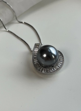 人造珍珠套装大溪地黑色珍珠戒指项链女小众