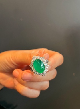 天然冰种绿玉髓戒指开口可调节翡翠帝王绿指环女戒