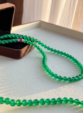 925银扣6mm无瑕玻璃体起光帝王绿绿玉髓小短链女