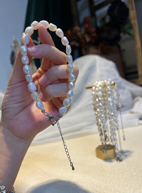 天然手工钢丝串制巴洛克珍珠脚链 小众设计巴洛克珍珠脚链女