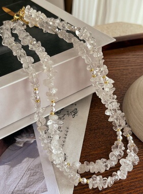 天然不规则白水晶碎碎冰配上天然天河石项链简约时尚百搭锁骨链