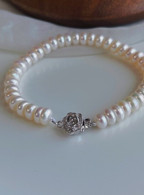 天然淡水算盘珠珍珠项链手链套装简约时尚百搭韩版珍珠套装配礼盒