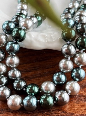 国风复古小众感莫兰迪孔雀绿仿大溪地珍珠项链锁骨链