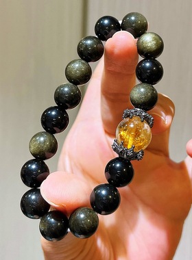 秋冬天然金曜石黄水晶手链手串