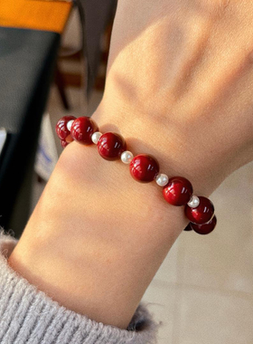 国风复古设计感安可拉红人造水晶珍珠手链手串