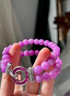 人造舒俱来伴生矿紫色圆珠双层长款毛衣链手链套装女