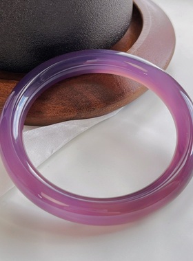 烟紫色天然玉髓圆条手镯简约时尚百搭气质精致镯子女