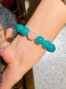 12mm马代蓝天河色石英岩天然马达加斯加粉晶手链手串