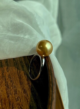 S925银茶金色施家珍珠戒指简约时尚百搭款