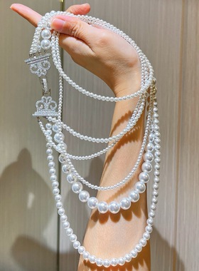 秋冬高光冷白仿澳白长款施家珍珠毛衣链项链锁骨链女