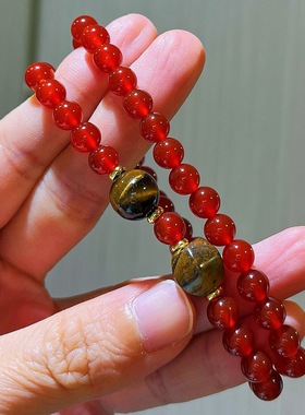 秋冬天然7A鸽血红红玉髓虎眼石多圈设计感手链手串女