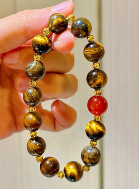 10mm复古美拉德风天然虎眼石红玉髓串珠手链手串2025秋冬新款
