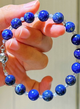 秋冬复古天然青金石灰月光石设计感项链毛衣链手链套装