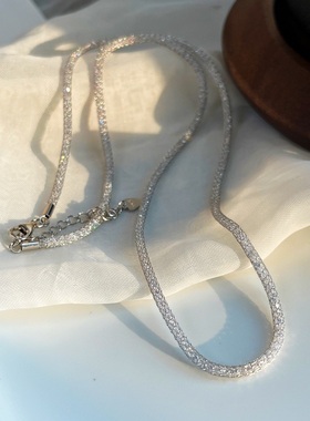 S925银软管满锆石闪亮项链网管设计很洋气 可单黛也可配吊坠戴
