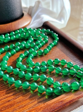 180厘米颗颗打结8mm天然起光玻璃体高品绿玉髓毛衣链